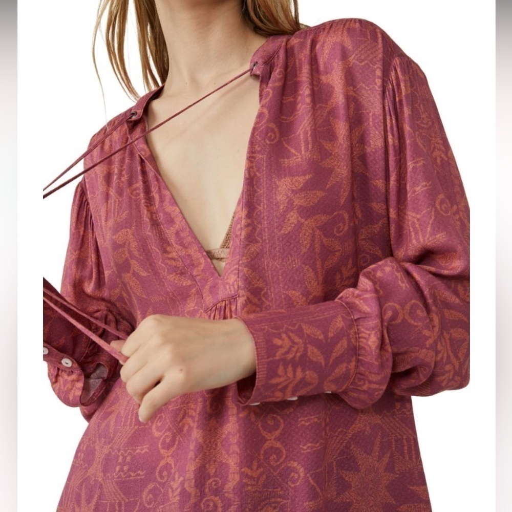 Free People Mia Tunic in Rouge Women's Size S Oversized Boho Cottagecore EUC - Picture 3 of 15